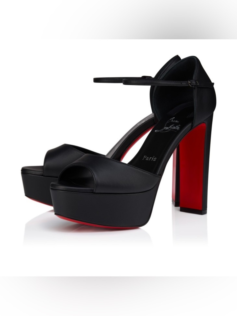 Christian Louboutin Black Leather Platform Ankle-Strap Sandals - Picture 2 of 6
